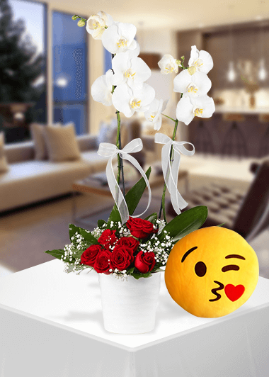 Orkide -Gülün Zerafeti -Emoji Yastık Gaziantep Çiçek Sepeti Siparişi