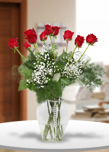 Vazo içinde 10 Gül-48 Gaziantep Çiçek Sepeti Siparişi